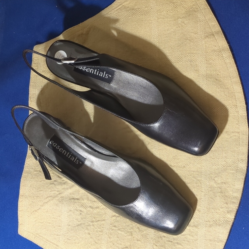 Essentials Women's Black Leather Slingback Heels Now Only $15 Size 7.5 Women's